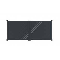 Portail alu 2 battants plein droit lames fougères LONDON décor alunox