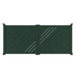 Portail alu 2 battants plein droit lames fougères LONDON décor alunox