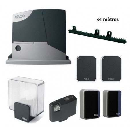 Motorisation portail coulissant NICE ROADKIT 400kg + 4m de crémaillères