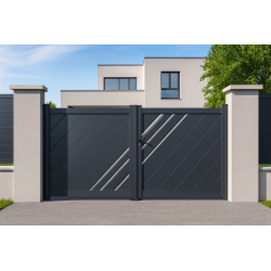 Portail alu 2 battants plein droit lames fougères LONDON décor alunox