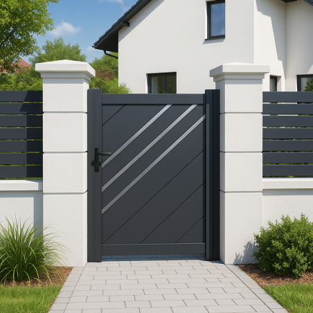 Portillon alu plein droit lames fougères LONDON décor alunox