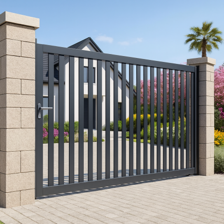 Portail alu coulissant droit ajouré ADEN