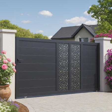 Portail alu coulissant décoratif droit LAOS P11