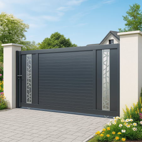 Portail alu coulissant décoratif droit BRASILIA