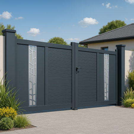 Portail alu 2 battants décoratif droit BRASILIA