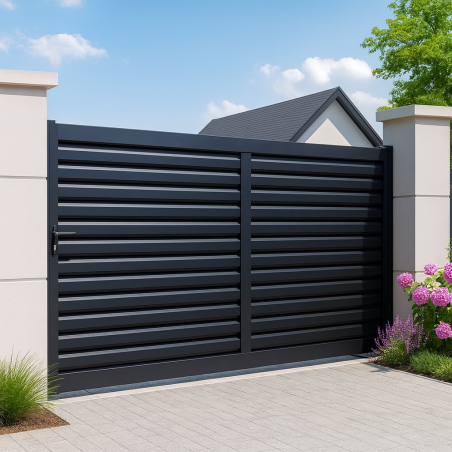 Portail alu coulissant droit lames persiennes ANKARA