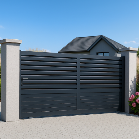 Portail alu coulissant droit semi persienne TRINIDAD