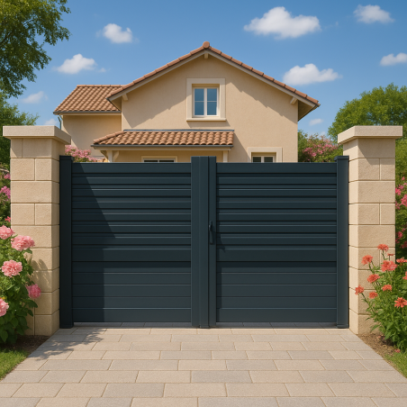 Portail alu 2 battants droit semi persienne TRINIDAD